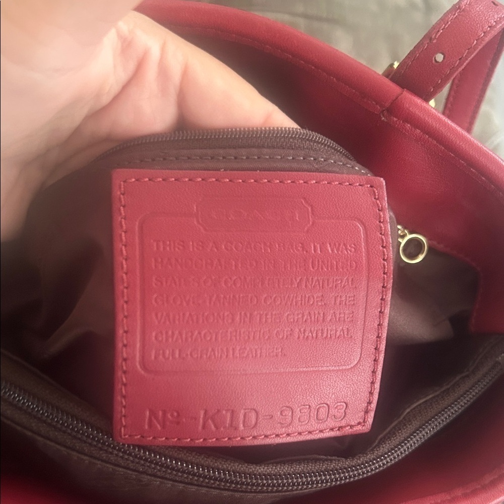 COACH Vintage Red Leather Tote Bag with Gold Accents - Picture 11 of 16